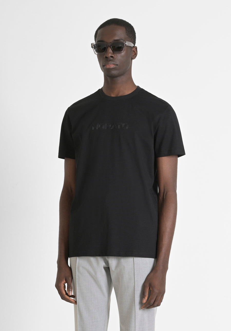 T-SHIRT REGULAR FIT DE PUNTO DE ALGODÓN 100 % CON CUELLO ACANALADO Y MONOGRAMA A JUEGO