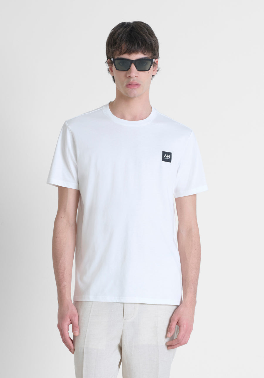 T-SHIRT REGULAR FIT DE PUNTO DE ALGODÓN PURO DE COLOR LISO