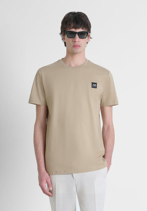 T-SHIRT REGULAR FIT DE PUNTO DE ALGODÓN PURO DE COLOR LISO CON LOGOTIPO EN RELIEVE TONO SOBRE TONO