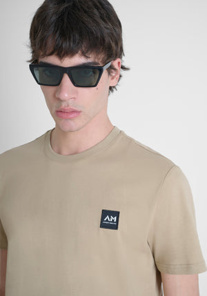 T-SHIRT REGULAR FIT DE PUNTO DE ALGODÓN PURO DE COLOR LISO CON LOGOTIPO EN RELIEVE TONO SOBRE TONO