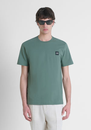 T-SHIRT REGULAR FIT DE PUNTO DE ALGODÓN PURO DE COLOR LISO CON LOGOTIPO EN RELIEVE TONO SOBRE TONO