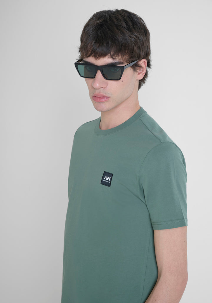 T-SHIRT REGULAR FIT DE PUNTO DE ALGODÓN PURO DE COLOR LISO CON LOGOTIPO EN RELIEVE TONO SOBRE TONO