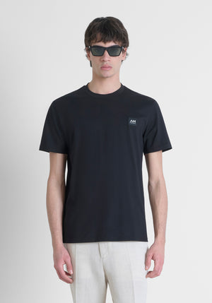 T-SHIRT REGULAR FIT DE PUNTO DE ALGODÓN PURO DE COLOR LISO CON LOGOTIPO EN RELIEVE TONO SOBRE TONO