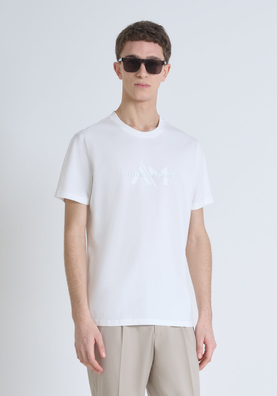 T SHIRT REGULAR FIT DE PUNTO DE ALGODÓN CON LOGOTIPO DE COLOR LISO