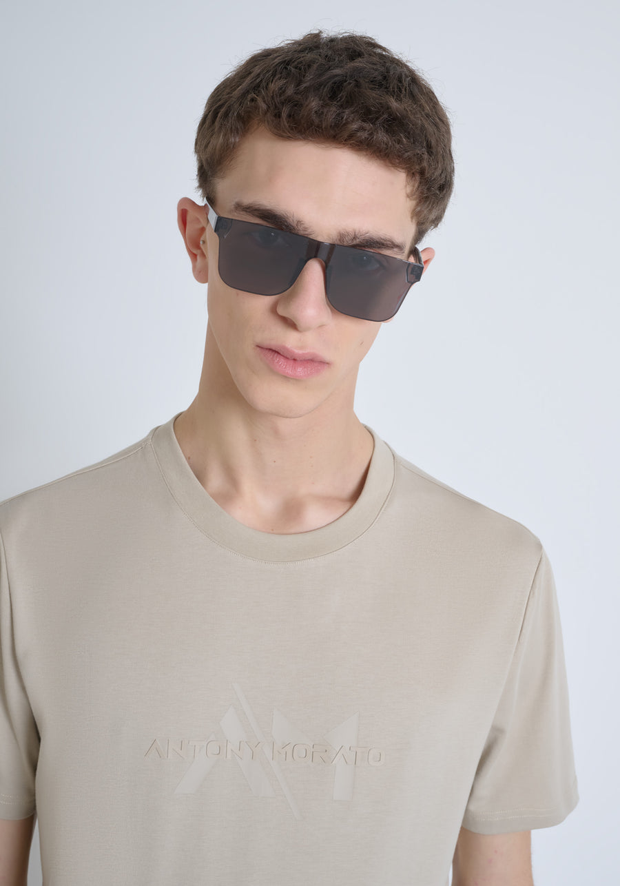 T SHIRT REGULAR FIT DE PUNTO DE ALGODÓN CON LOGOTIPO DE COLOR LISO