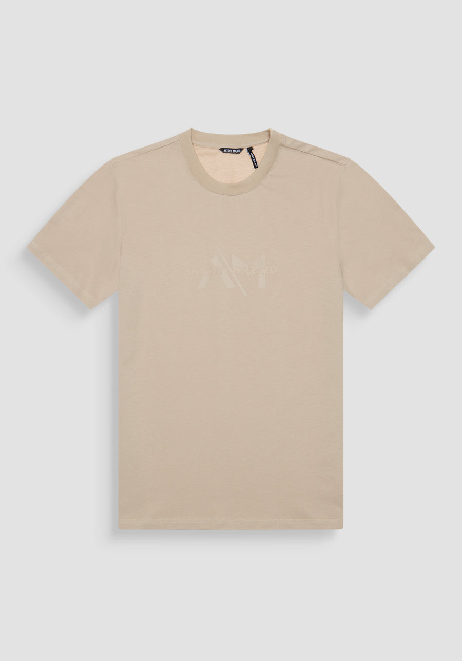 T SHIRT REGULAR FIT DE PUNTO DE ALGODÓN CON LOGOTIPO DE COLOR LISO