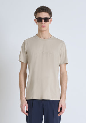 T SHIRT REGULAR FIT DE PUNTO DE ALGODÓN CON LOGOTIPO DE COLOR LISO