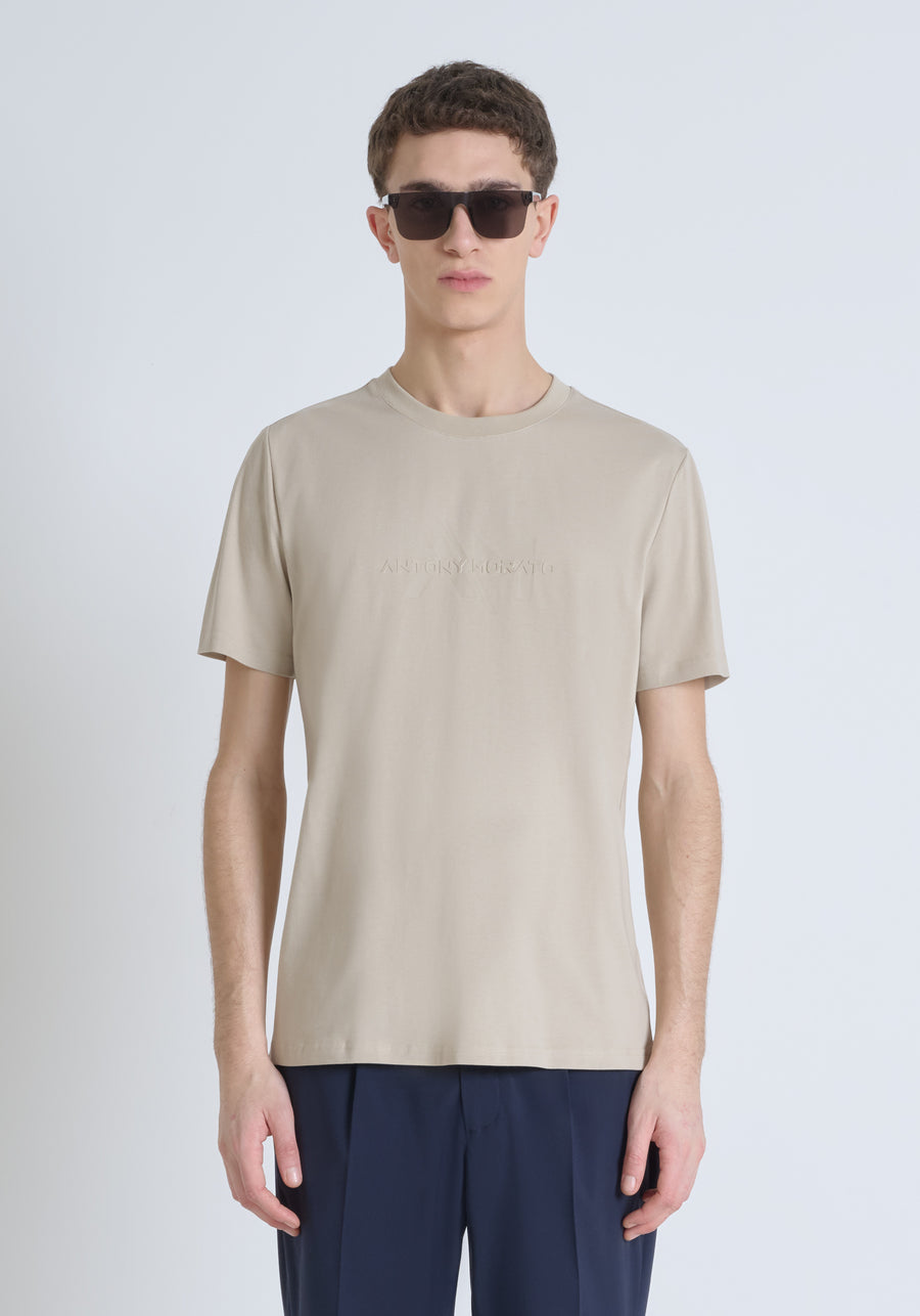T SHIRT REGULAR FIT DE PUNTO DE ALGODÓN CON LOGOTIPO DE COLOR LISO