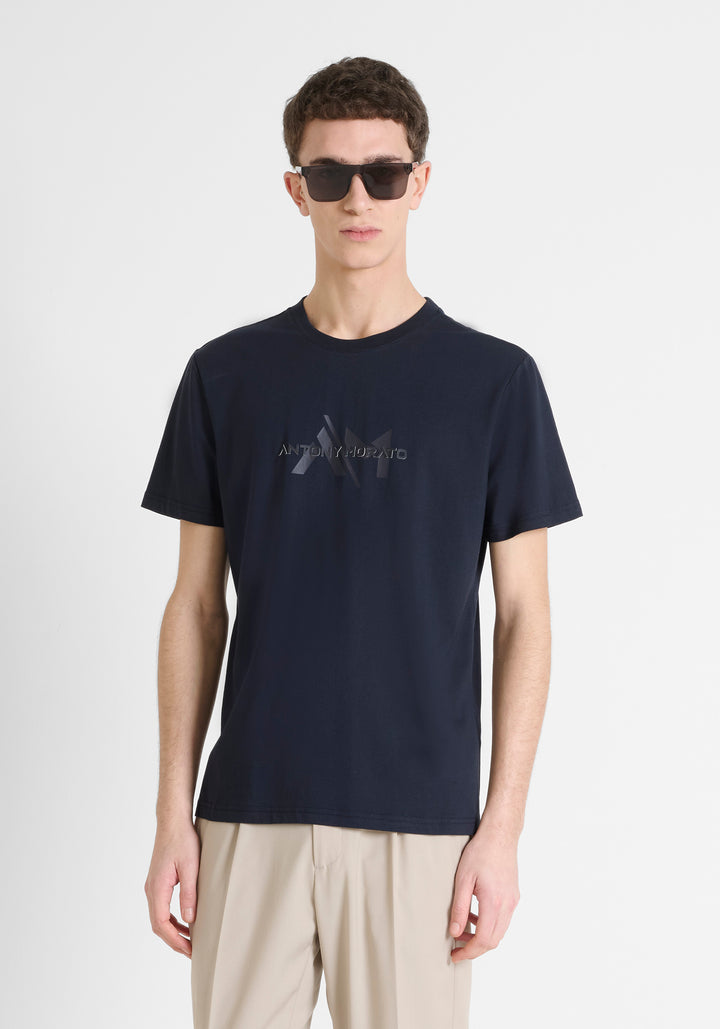 T SHIRT REGULAR FIT DE PUNTO DE ALGODÓN CON LOGOTIPO DE COLOR LISO