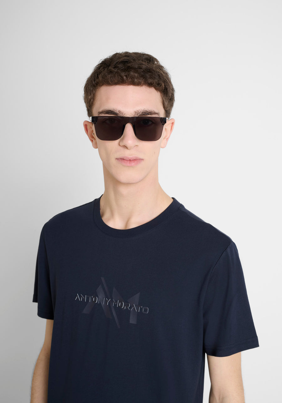 T SHIRT REGULAR FIT DE PUNTO DE ALGODÓN CON LOGOTIPO DE COLOR LISO