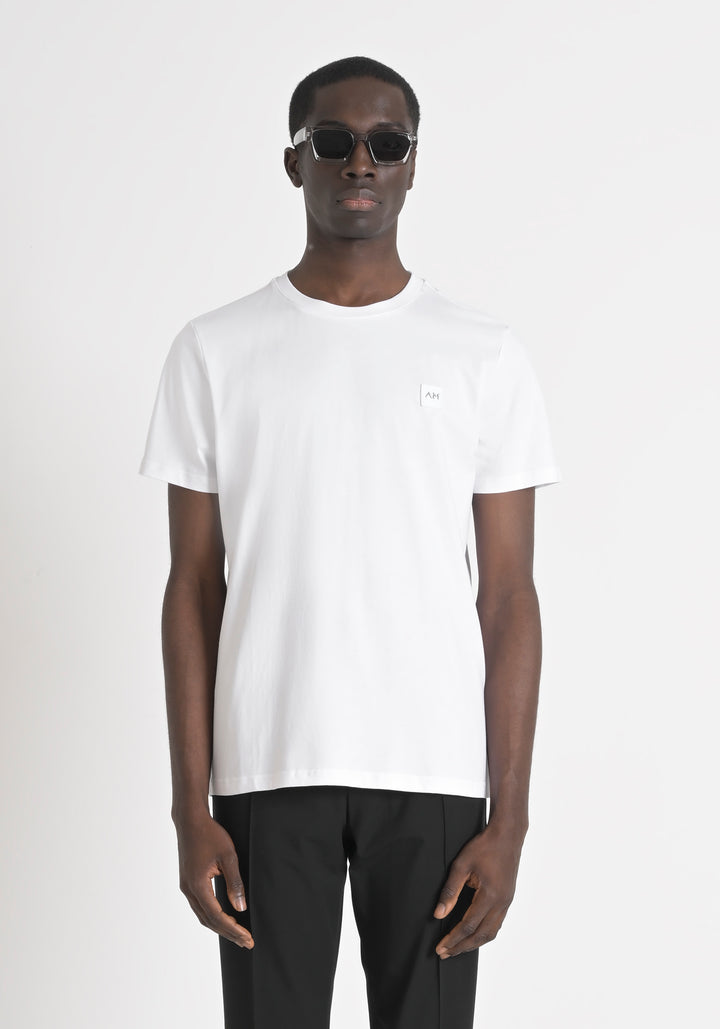 CAMISETA REGULAR FIT DE TEJIDO DE PUNTO DE ALGODÓN CON ESTAMPADO DE GOMA BLANCA