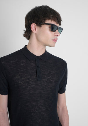JERSEY REGULAR FIT EN MEZCLA DE LINO CON INSIGNIA DEL LOGOTIPO